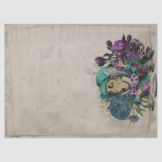 Turquoise Mad Hatter Alice in Wonderland ontkoppel Tissuepapier (Voorkant)