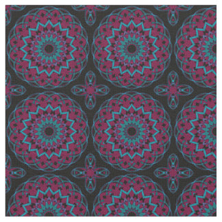 Turquoise-Magenta op Black Kaleidohart Stof
