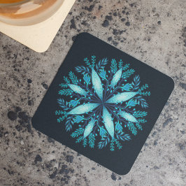 Turquoise Mandala - Blauwe Winter Sneeuwvlok Bloem Bier Onderzetter