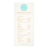 Turquoise Mandala Spa Salon Prix Menu (Devant)