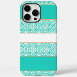 Turquoise Mandala Streeppatroon iPhone 16 Pro Max Hoesje