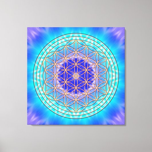 turquoise mandala with flower of life canvas afdruk (Voorkant)