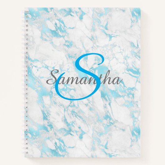  Turquoise Marble Monogram Spiral Notitieboek (Voorkant)