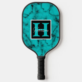Turquoise Marble Name en Monogram Personalized  Pickleball Paddle