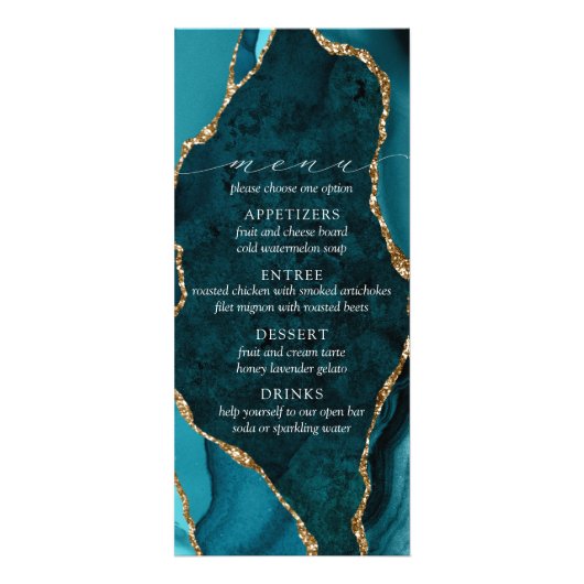 Turquoise, marbre et or Agate Menu Mariage (Devant)