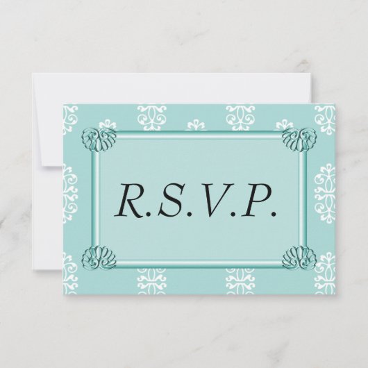 Turquoise Mariage damassé RSVP (Devant)
