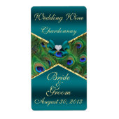 Turquoise Mariage Vin Étiquette (Devant)