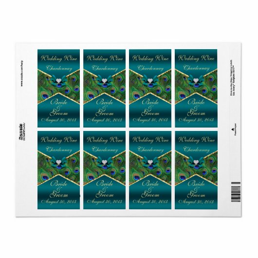 Turquoise Mariage Vin Étiquette (Feuille entière)