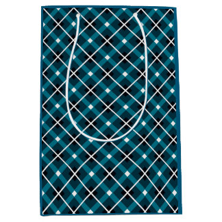 Turquoise & Marineblauwe Geometrische Rasterpatroo Medium Cadeauzakje
