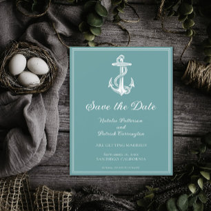Turquoise maritieme anker Save the Date uitnodigin Kaart