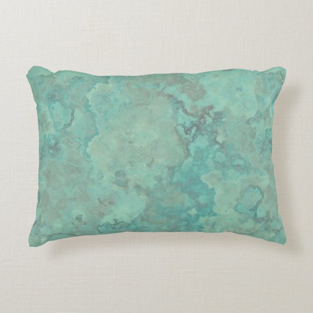 Turquoise Marmer Abstract Tapijt Accent Kussen (Voorkant)