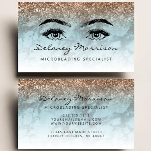 Turquoise Marmer Brons Glitter Ogen Microblading Visitekaartje