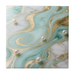 Turquoise Marmer Parel Goud Werveling Tegeltje