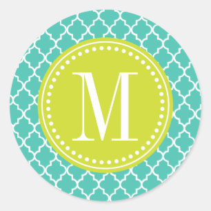 Turquoise Marokkaanse Tegels Lattice Gepersonalise Ronde Sticker