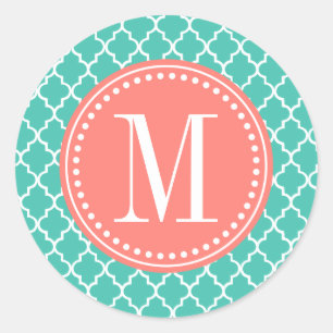 Turquoise Marokkaanse Tegels Lattice Gepersonalise Ronde Sticker