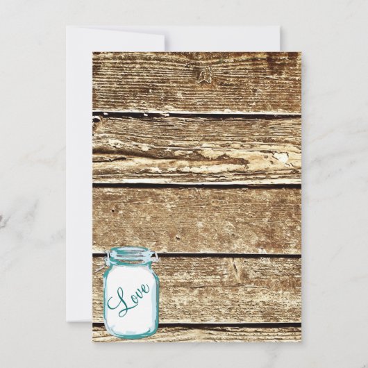 Turquoise Mason Jar Rustic Barne Faire-part de mar (Dos)