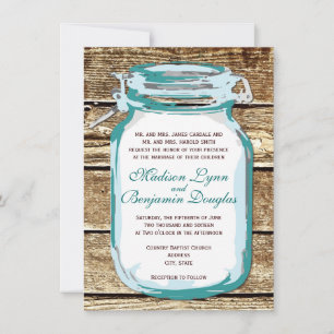 Turquoise Mason Jar Rustic Barne Faire-part de mar