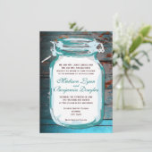 Turquoise Mason Jar Rustic Wood Wedding Invitation (Debout devant)