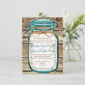 Turquoise Mason Jar Wood Invitations de mariage ru (Debout devant)
