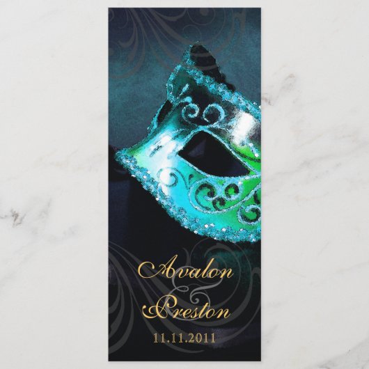 Turquoise Masquerade Huwelijksprogramma Uitnodigin Programma (Voorkant)