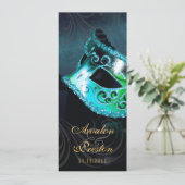 Turquoise Masquerade Huwelijksprogramma Uitnodigin Programma (Staand voorkant)