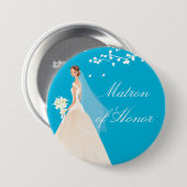 Turquoise Matron Honor Bridal Party Button (Voorkant /achterkant)