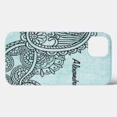 Turquoise Mehndi Motif coque ipad (Verso (horizontal))