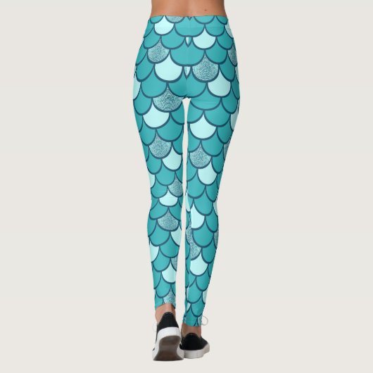 Turquoise Mermaid Scale Pattern met Glitter Leggings (Achterkant)