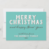 Turquoise Merry Happy Nieuwjaar Kaart (Voorkant)