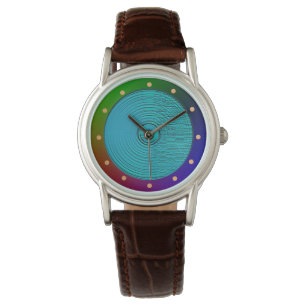 Turquoise met meerkleurige rand >Vrouwen bekijken Horloge