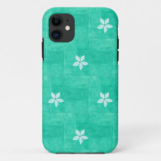Turquoise met witte bloem iPhone 11 hoesje