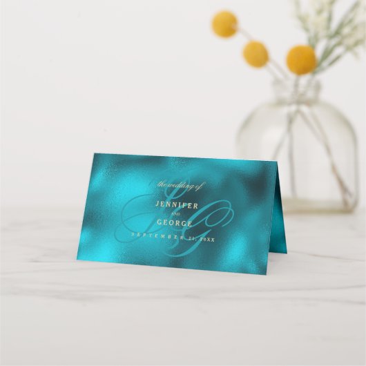 Turquoise metallic monogram initials wedding (Achterkant)