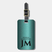 Turquoise Metallic Textuur Custom Black Typography Bagagelabel (Voorkant verticaal)
