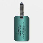 Turquoise Metallic Textuur Custom Black Typography Bagagelabel (Achterkant verticaal)