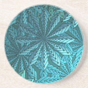 Turquoise Metallieke Bloemen Fractale Kunst Zandsteen Onderzetter