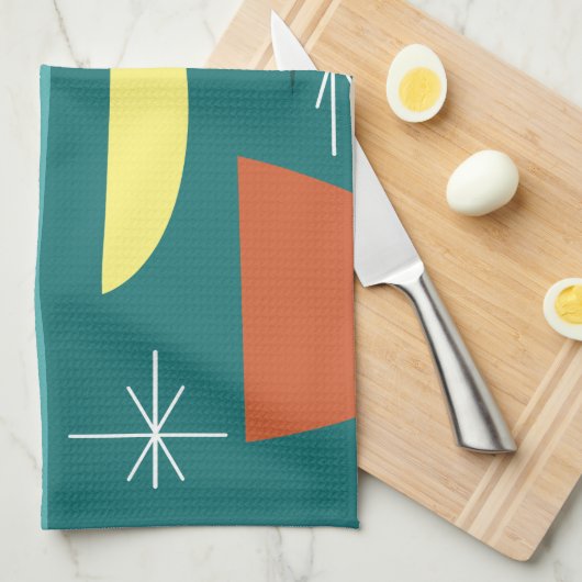 Turquoise Mid Century Modern Theedoek (Quarter Fold)