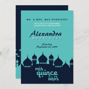 Turquoise Midnight Blue Arabian Nights Quinceañera Kaart