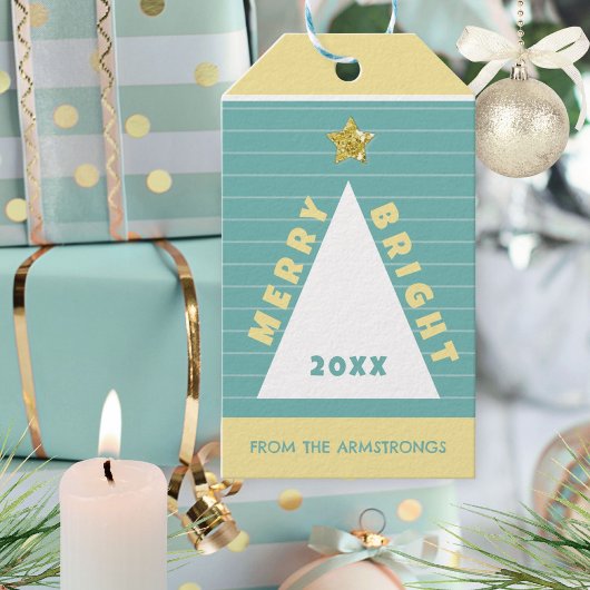 Turquoise Minimalist Christmas Tree Name Cadeaulabel