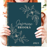 Turquoise Minimaliste Floral 2025 Nom personnalisé<br><div class="desc">Séjournez organisé et inspiré par cet élégant planificateur au design floral minimaliste sur un arrière - plan turquoise sophistiqué. Personnalisez-le avec votre nom pour une touche unique et élégante. Ce planificateur est parfait pour suivre les rendez-vous, les rendez-vous et toutes vos dates importantes tout au long de 2025. Avec son...</div>