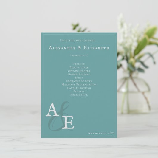 Turquoise minimaliste Monogramme programme de mari (Debout devant)