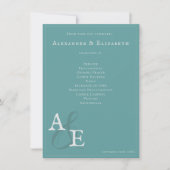 Turquoise minimaliste Monogramme programme de mari (Devant)
