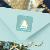Turquoise Minimalistische Kerstboom Naam Vierkante Sticker