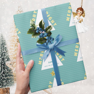 Turquoise Minimalistische Kerstboom Patroon Cadeaupapier