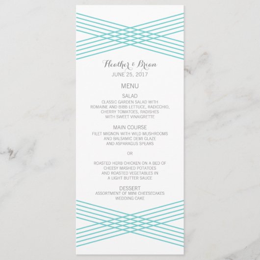 Turquoise Modern Deco Wedding Menu (Voorkant)
