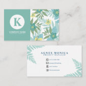 Turquoise Modern Floral Visitekaartje (Voorkant / Achterkant)