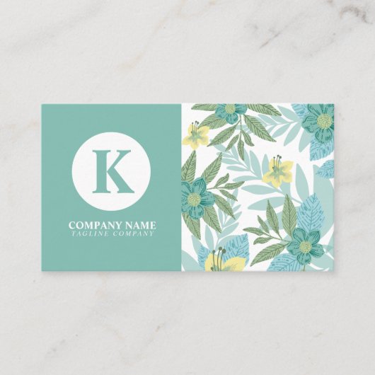 Turquoise Modern Floral Visitekaartje (Voorkant)