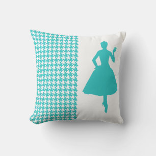 Turquoise Modern Houndstooth met Silhouette Kussen