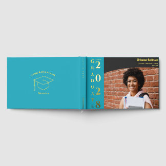 Turquoise Modern Photo Graduation Party Gold  Gastenboek