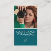 Turquoise Modern Photo Logo QR Code Visitekaartje (Voorkant)