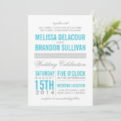 Turquoise Modern Typography Wedding Invitation Kaart (Staand voorkant)